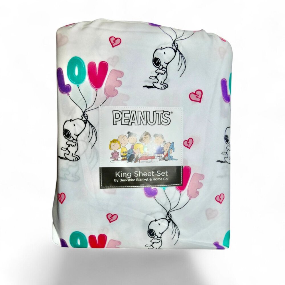 Snoopy Peanuts King Sheet Set Love Balloons 4 Pc Bedding NWT